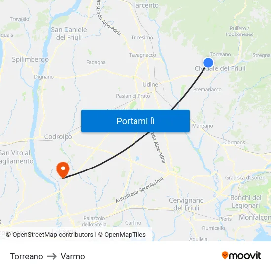 Torreano to Varmo map