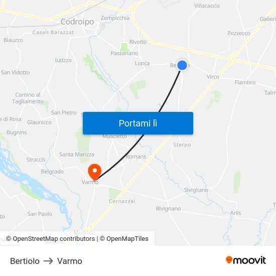 Bertiolo to Varmo map