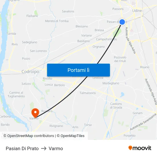 Pasian Di Prato to Varmo map