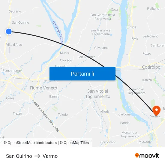 San Quirino to Varmo map