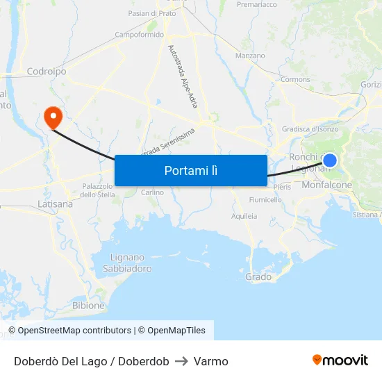Doberdò Del Lago / Doberdob to Varmo map