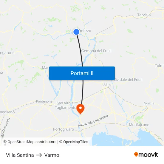 Villa Santina to Varmo map