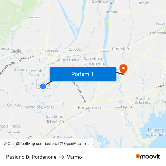 Pasiano Di Pordenone to Varmo map