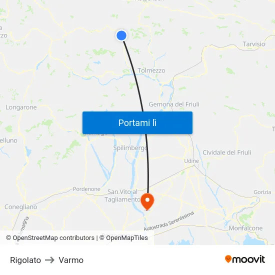 Rigolato to Varmo map