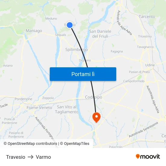 Travesio to Varmo map