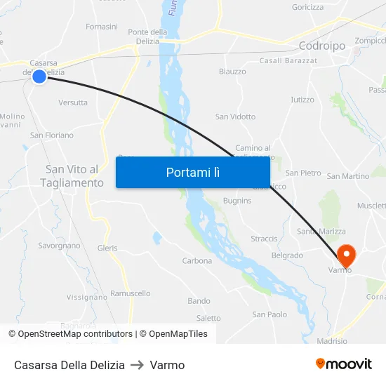 Casarsa Della Delizia to Varmo map