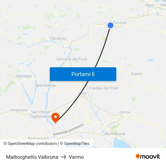 Malborghetto Valbruna to Varmo map