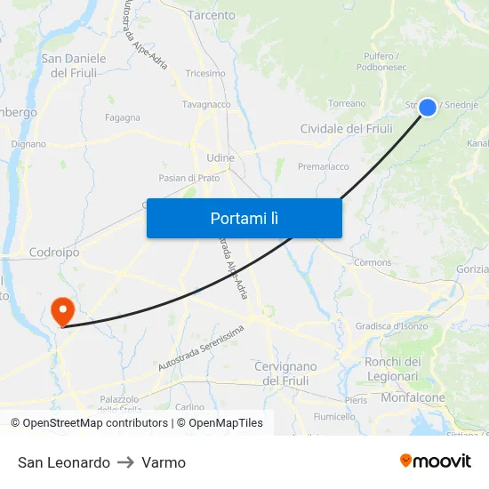 San Leonardo to Varmo map