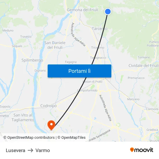 Lusevera to Varmo map