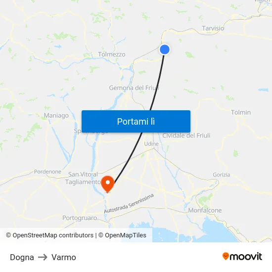 Dogna to Varmo map
