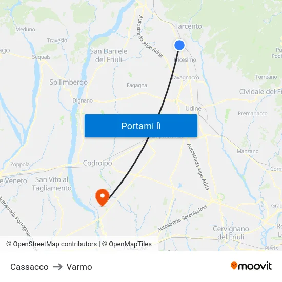 Cassacco to Varmo map