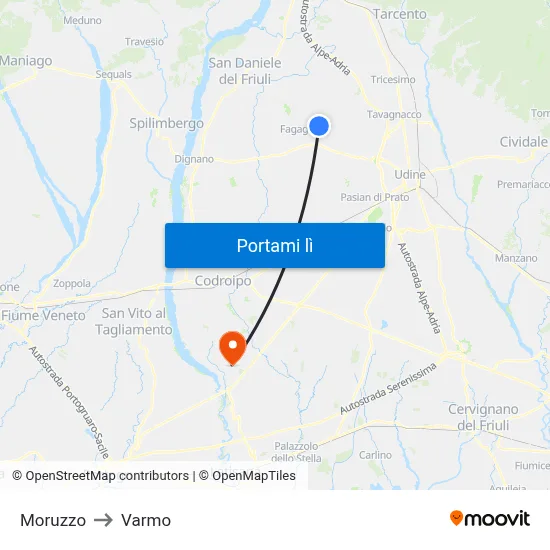 Moruzzo to Varmo map