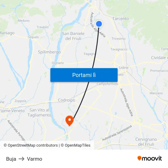 Buja to Varmo map