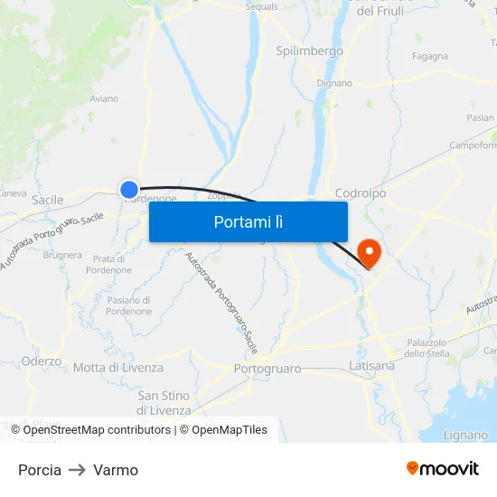 Porcia to Varmo map