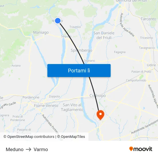 Meduno to Varmo map