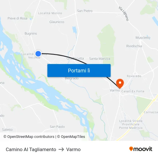 Camino Al Tagliamento to Varmo map