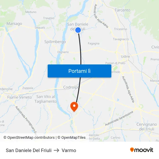 San Daniele Del Friuli to Varmo map