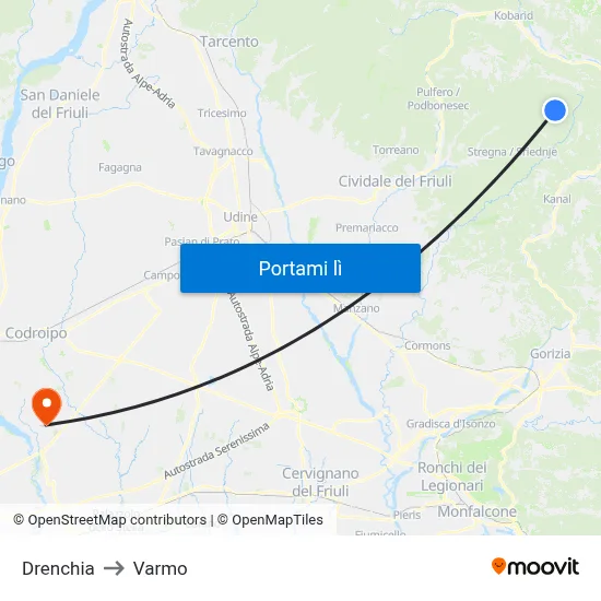 Drenchia to Varmo map
