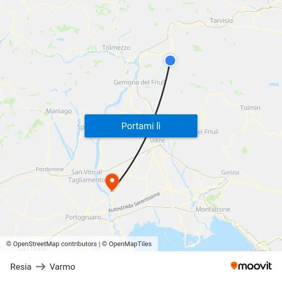 Resia to Varmo map