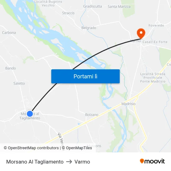 Morsano Al Tagliamento to Varmo map