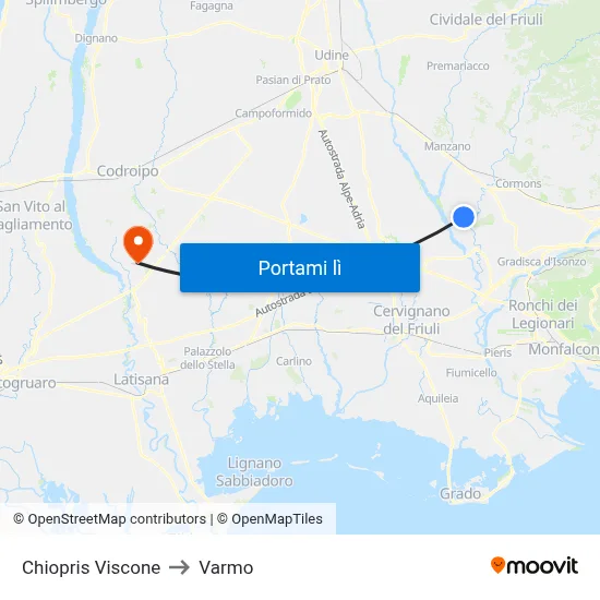 Chiopris Viscone to Varmo map