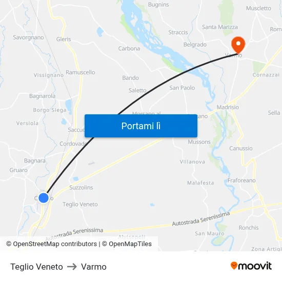 Teglio Veneto to Varmo map