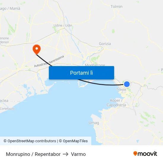 Monrupino / Repentabor to Varmo map