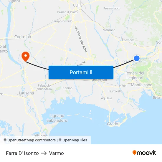 Farra D' Isonzo to Varmo map