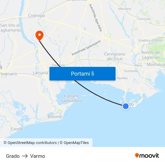 Grado to Varmo map