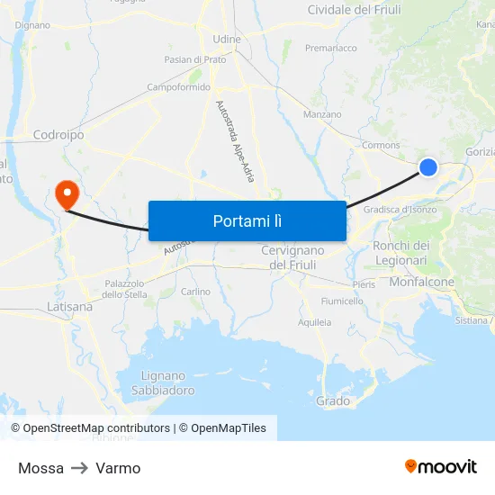 Mossa to Varmo map