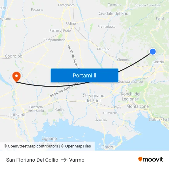 San Floriano Del Collio to Varmo map