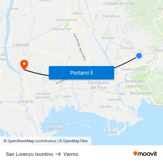 San Lorenzo Isontino to Varmo map