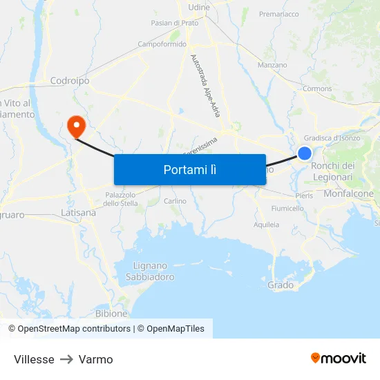 Villesse to Varmo map