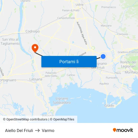 Aiello Del Friuli to Varmo map