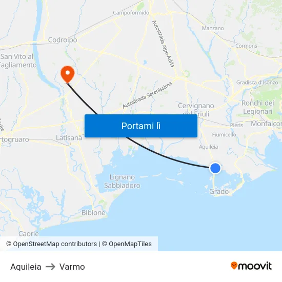 Aquileia to Varmo map