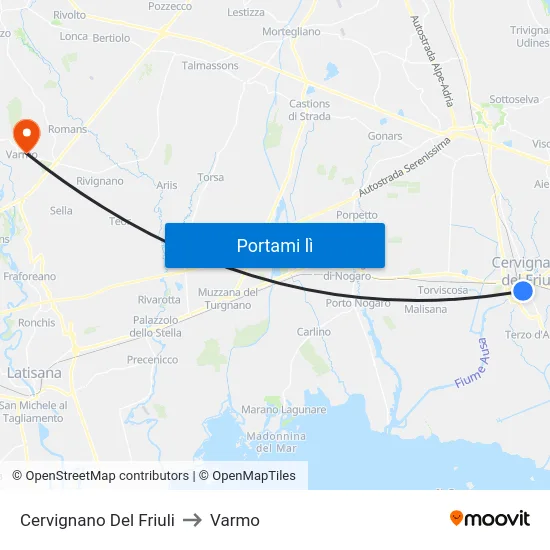 Cervignano Del Friuli to Varmo map