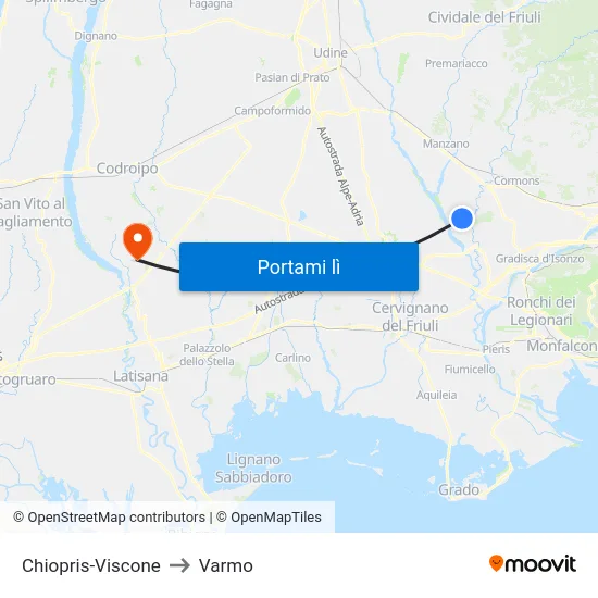 Chiopris-Viscone to Varmo map