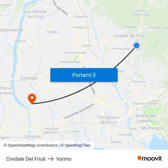 Cividale Del Friuli to Varmo map