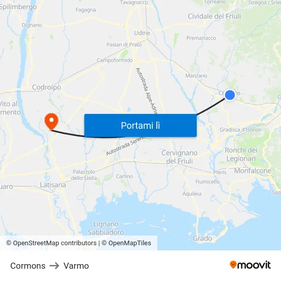 Cormons to Varmo map