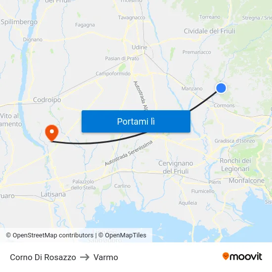 Corno Di Rosazzo to Varmo map