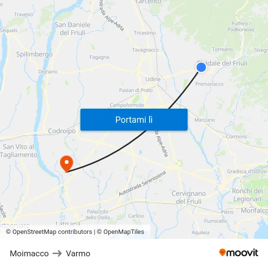 Moimacco to Varmo map