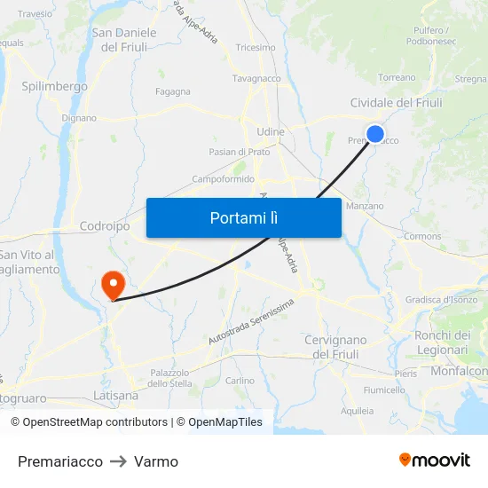 Premariacco to Varmo map