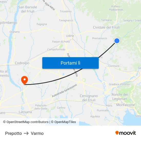 Prepotto to Varmo map