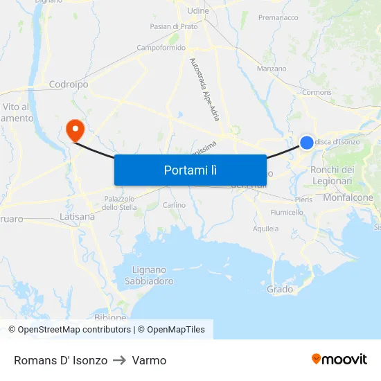 Romans D' Isonzo to Varmo map