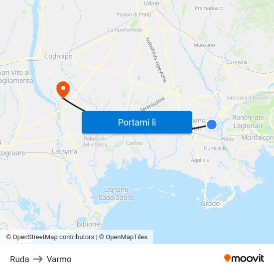 Ruda to Varmo map
