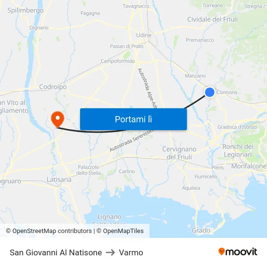 San Giovanni Al Natisone to Varmo map