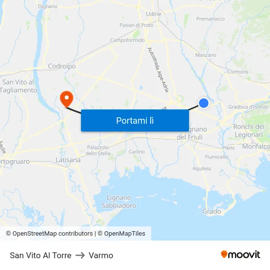 San Vito Al Torre to Varmo map