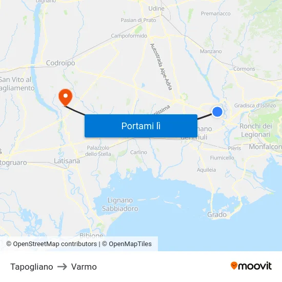 Tapogliano to Varmo map