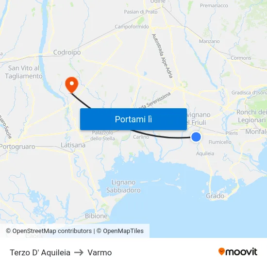 Terzo D' Aquileia to Varmo map