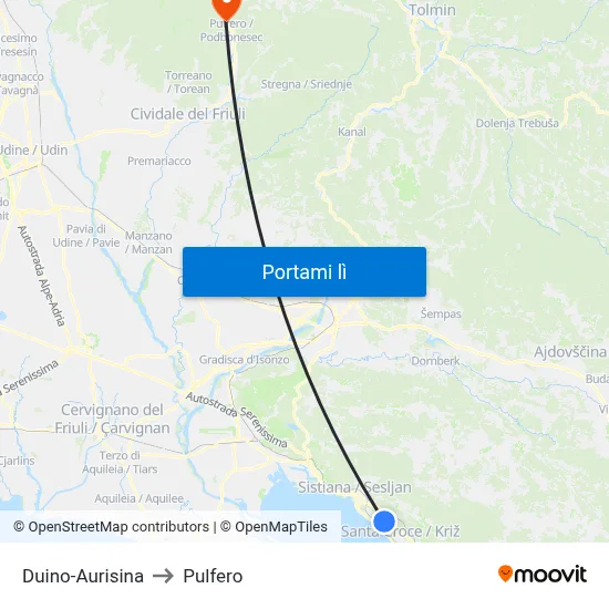 Duino-Aurisina to Pulfero map